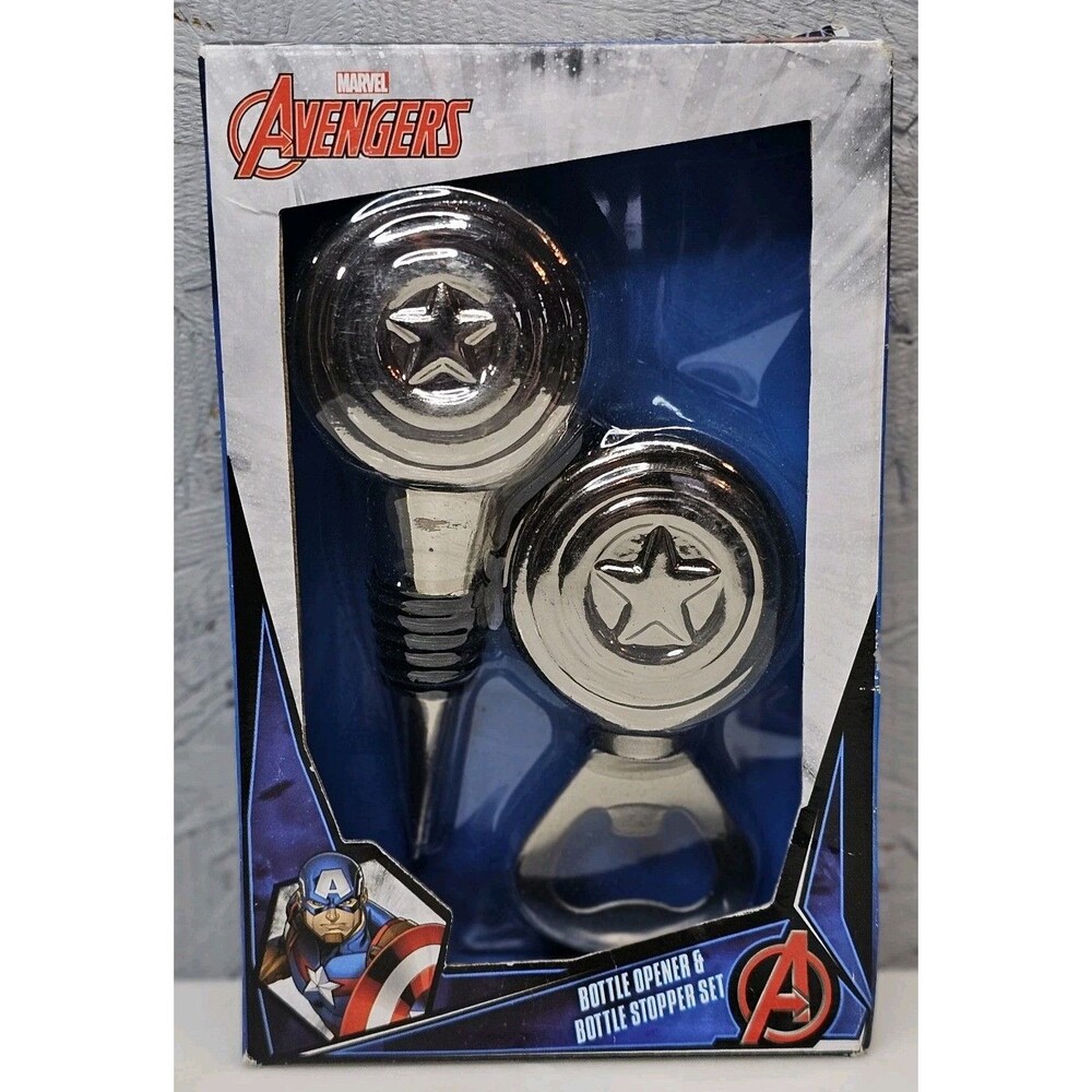 Marvel Avengers Captain America Bottle Opener/Bottle Stopper Set - NIB